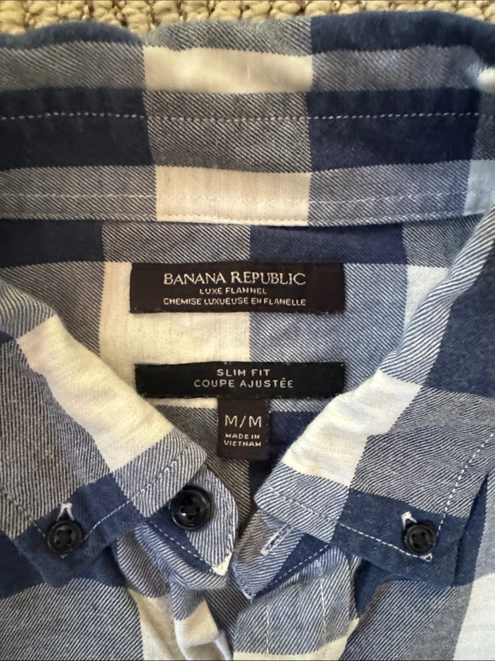 Banana Republic Navy and White Check Button-Down Shirt - Casual Plaid